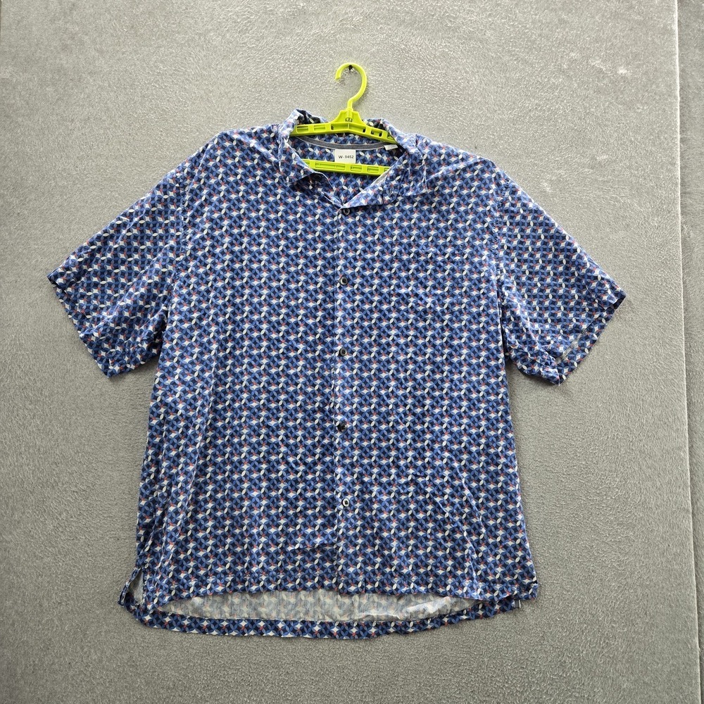 Tommy Bahama Men Button Up Shirt XXXL Blue Silk Geometric Short Sleeve